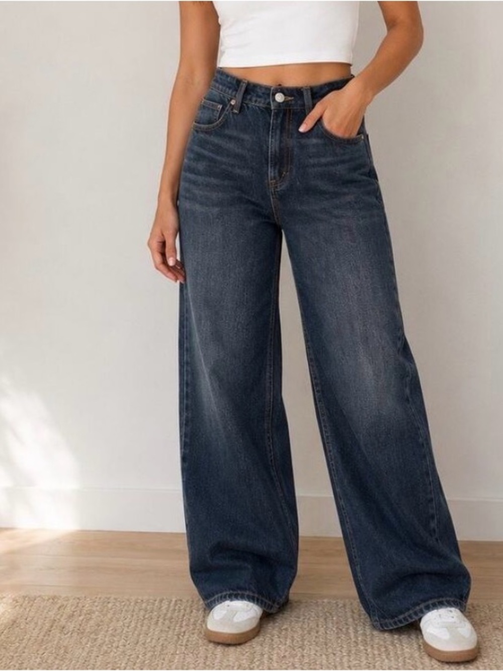 Zara Dark Wash Wide Leg Jeans High Rise Denim Pants Sz 0 NWT